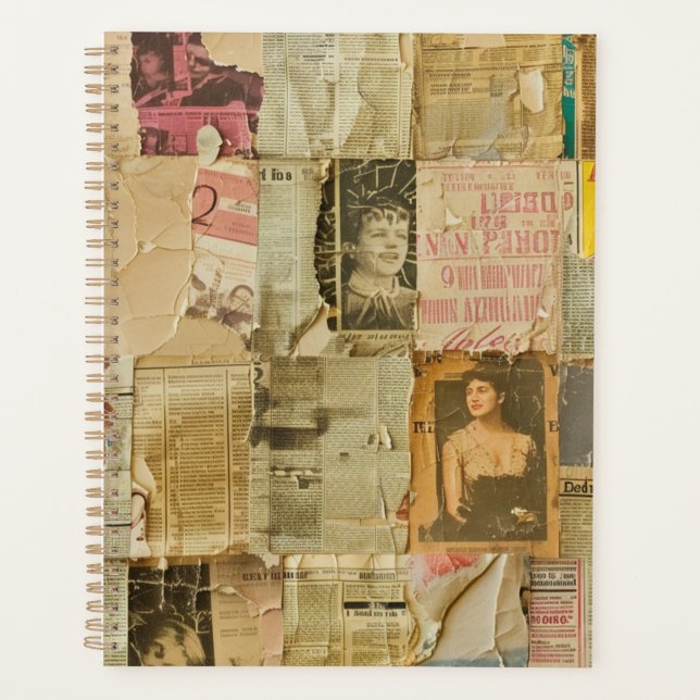 Rustic Vintage Newspaper Patchwork Collage (6) Planner (Front)
