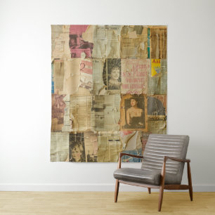 Rustic Vintage Newspaper Patchwork Collage (6) Tapestry