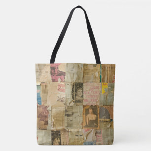 Rustic Vintage Newspaper Patchwork Collage (6) Tote Bag
