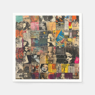 Rustic Vintage Newspaper Patchwork Collage (7) Napkin