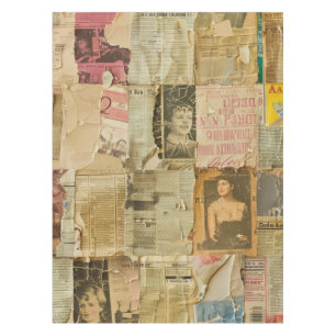Rustic Vintage Newspaper Patchwork Collage (7) Tablecloth