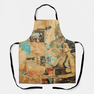 Rustic Vintage Newspaper Patchwork Collage (8) Apron