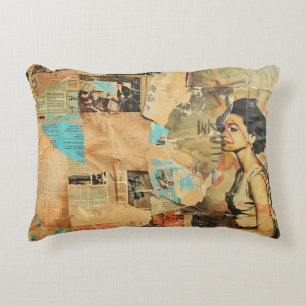 Rustic Vintage Newspaper Patchwork Collage (8) Decorative Cushion