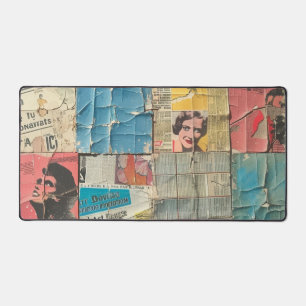 Rustic Vintage Newspaper Patchwork Collage (8) Desk Mat