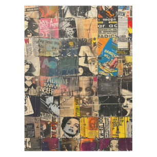Rustic Vintage Newspaper Patchwork Collage (8) Tablecloth