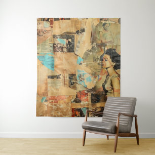 Rustic Vintage Newspaper Patchwork Collage (8) Tapestry