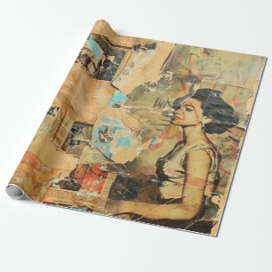 Rustic Vintage Newspaper Patchwork Collage (8) Wrapping Paper