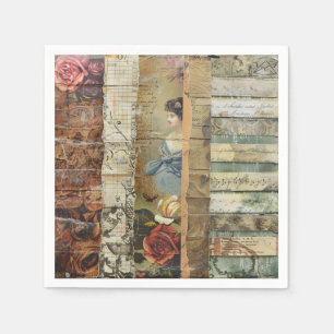 Rustic Vintage Newspaper Patchwork Collage (9) Napkin