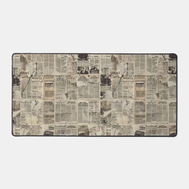 Rustic Vintage Newspaper Patchwork Collage Desk Mat (Front)