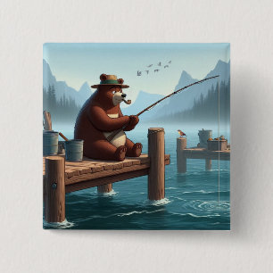 Rustic, vintage outdoorsman bear mountain 15 cm square badge