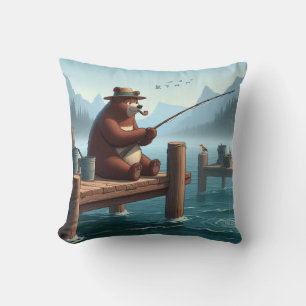 Rustic, vintage outdoorsman bear mountain cushion