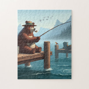 Rustic, vintage outdoorsman bear mountain jigsaw puzzle