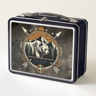 Rustic, vintage outdoorsman bear mountain metal lunch box