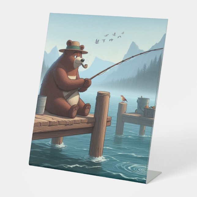 Rustic, vintage outdoorsman bear mountain pedestal sign (Front)