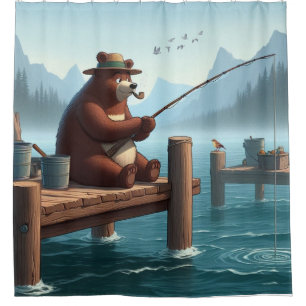 Rustic, vintage outdoorsman bear mountain shower curtain