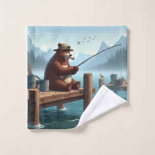 Rustic, vintage outdoorsman bear mountain wash cloth