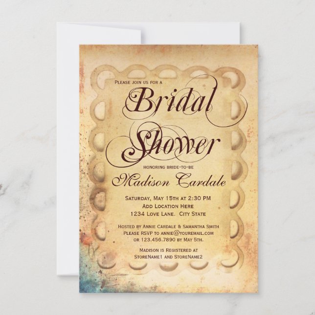 Rustic Vintage Paper Bridal Shower Invitations (Front)