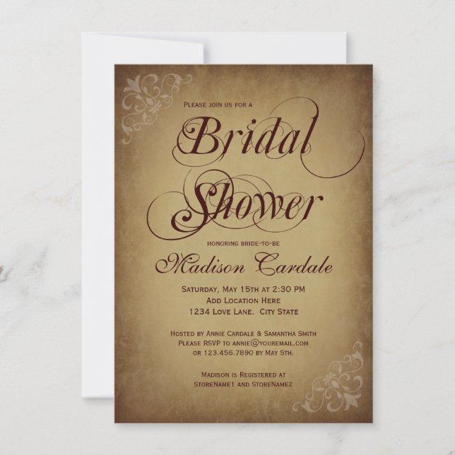 Rustic Vintage Paper Bridal Shower Invitations (Front)