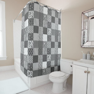 Rustic Vintage Patchwork Grey Quilt Pattern Shower Curtain