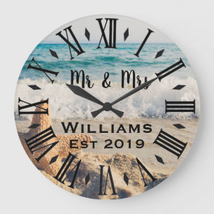 Rustic Vintage Personalised Blue Ocean Custom Large Clock