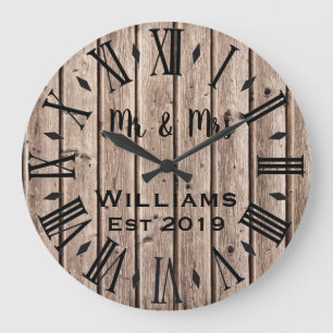 Rustic Vintage  Personalised Brown Wood Custom Large Clock