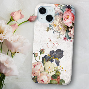 Rustic Vintage Personalised Roses & Iris  iPhone 15 Case