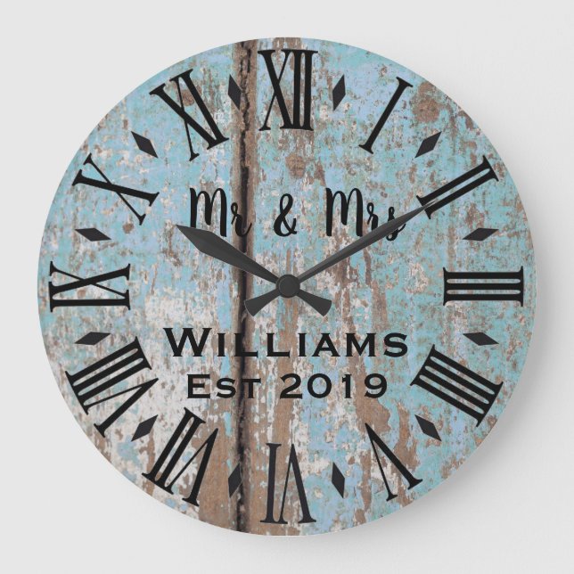 Rustic Vintage  Personalised Wood Custom Large Clock (Front)