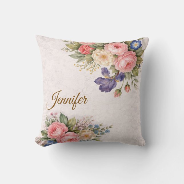 Rustic Vintage Personalized Floral Rose Design     Cushion (Front)