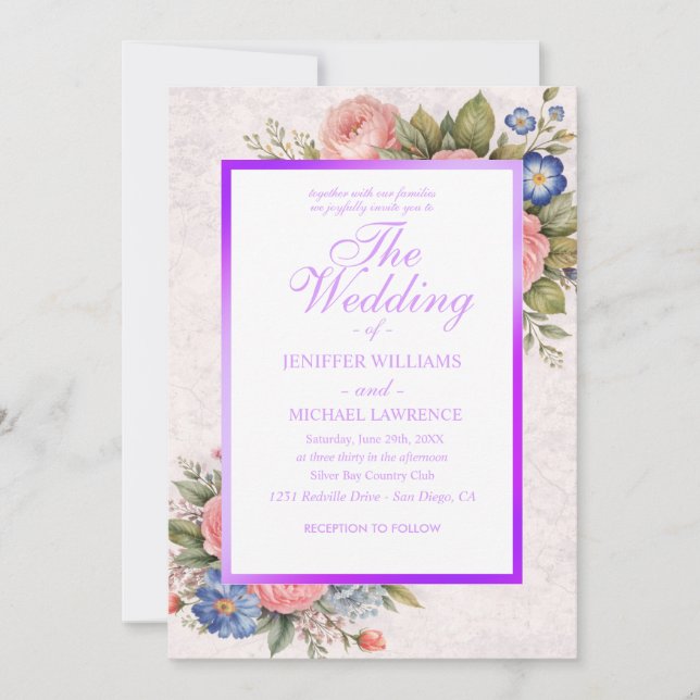 Rustic Vintage Personalized Floral Rose Design     Invitation (Front)