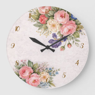 Rustic Vintage Personalized Floral Rose Design Large Clock