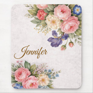 Rustic Vintage Personalized Floral Rose Design     Mouse Pad