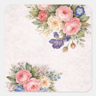 Rustic Vintage Personalized Floral Rose Design Square Sticker