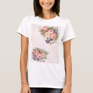 Rustic Vintage Personalized Floral Rose Design T-Shirt