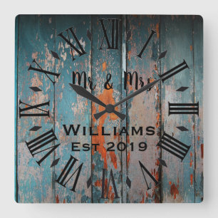 Rustic Vintage Personalized Wood Custom Square Wall Clock