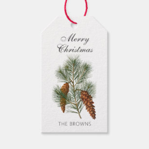 Rustic Vintage Pine Branch & Pinecones Gift Tags