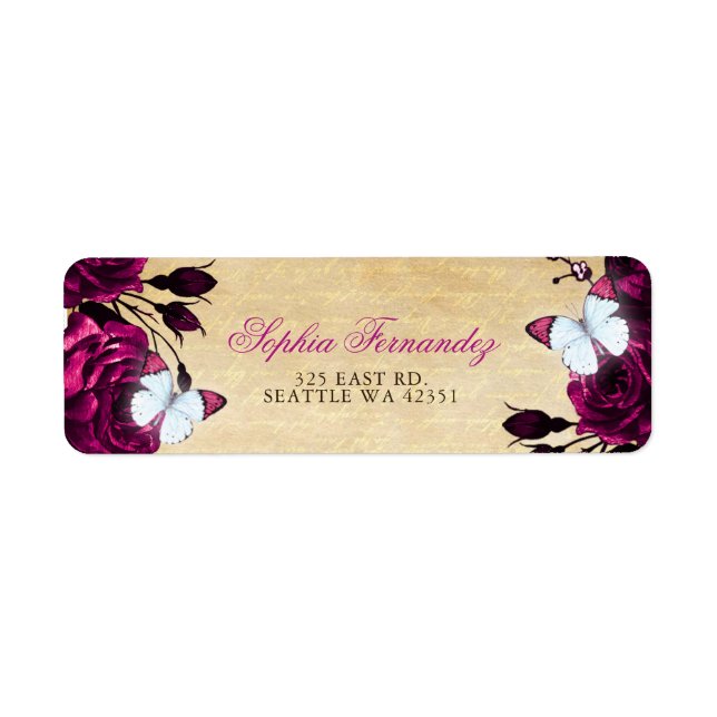 Rustic Vintage Pink Floral Butterfly   Return Address Label (Front)