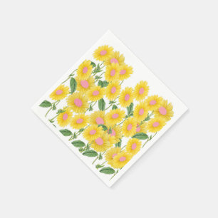 Rustic Vintage Pink Sunflowers Modern White Napkin