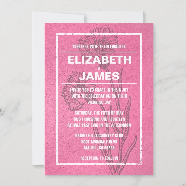 Rustic Vintage Pink Wedding Invitations (Front)
