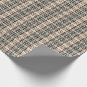 Rustic Vintage Plaid Sage Green Rust Cream Tartan Wrapping Paper