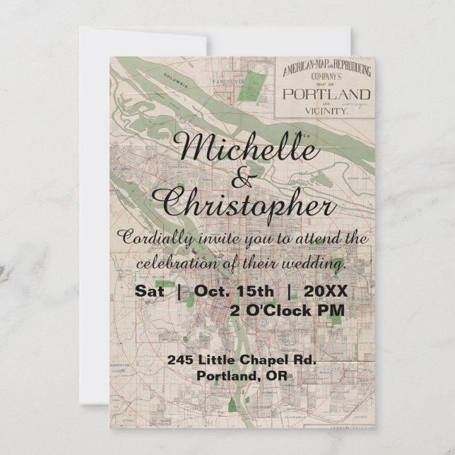 Rustic Vintage Portland Oregon Wedding Invitation (Back)