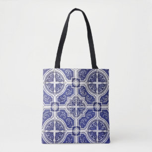 Rustic Vintage Portuguese Tiles Pattern - Azulejo Tote Bag