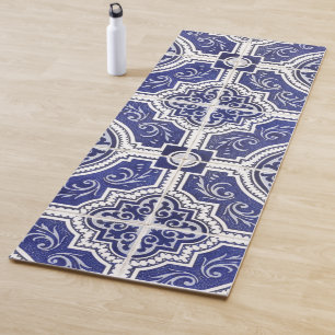 Rustic Vintage Portuguese Tiles Pattern - Azulejo Yoga Mat
