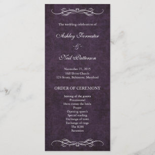 Rustic Vintage Purple Damask Wedding Program