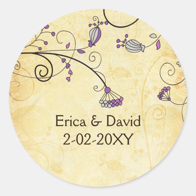rustic vintage purple floral envelope stickers (Front)