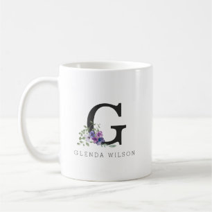 Rustic Vintage Purple Floral Watercolor Monogram Coffee Mug