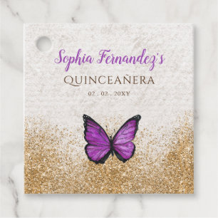 Rustic Vintage Purple Gold Butterfly Favour Tags