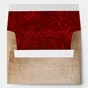 Rustic Vintage Red Rose Parchment Return Address Envelope
