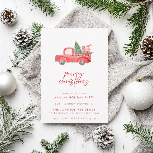 Rustic Vintage Red Truck Holiday Party Invitation (Creator Uploaded)