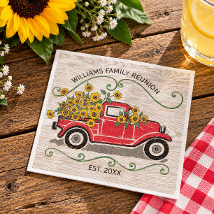Rustic Vintage Red Truck Sunflowers Family Reunion Napkin