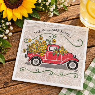 Rustic Vintage Red Truck Sunflowers Family Reunion Napkin